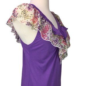 Apostrophe Top Shirt Purple Ruffled Layered Neckline M